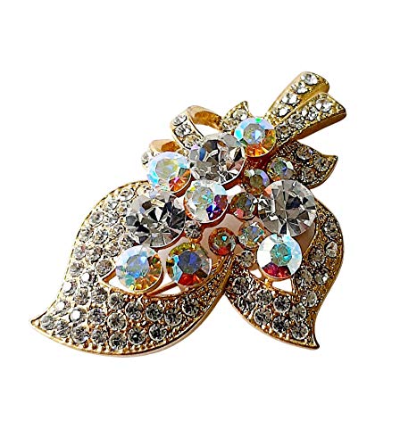 Brooch, Rhodium Plated Metal with Cubic Zircon (B5263) Gold/Multi