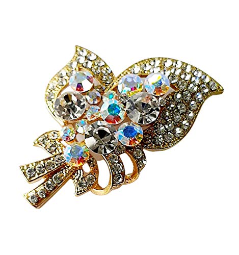 Brooch, Rhodium Plated Metal with Cubic Zircon (B5263) Gold/Multi