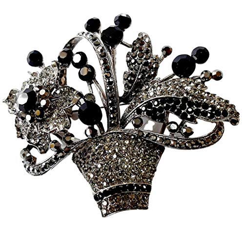 Brooch, Rhodium Plated Metal with Cubic Zircon (B5503) Jet color