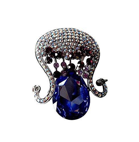 Brooch, Rhodium Plated Metal with Cubic Zircon (B5531) Silver/Lt blue/Indicolite