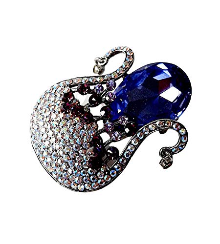 Brooch, Rhodium Plated Metal with Cubic Zircon (B5531) Silver/Lt blue/Indicolite