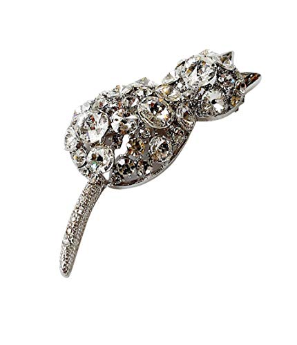 Brooch, Rhodium Plated Metal with Cubic Zircon (B5791) Silver