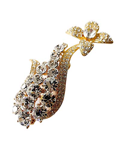 Brooch, Rhodium Plated Metal with Cubic Zircon (B6184) Gold