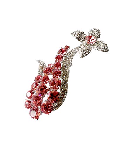 Brooch, Rhodium Plated Metal with Cubic Zircon (B6184) Silver/Lt pink