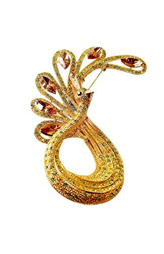 Brooch, Rhodium Plated Metal with Cubic Zircon (B6872) Gold