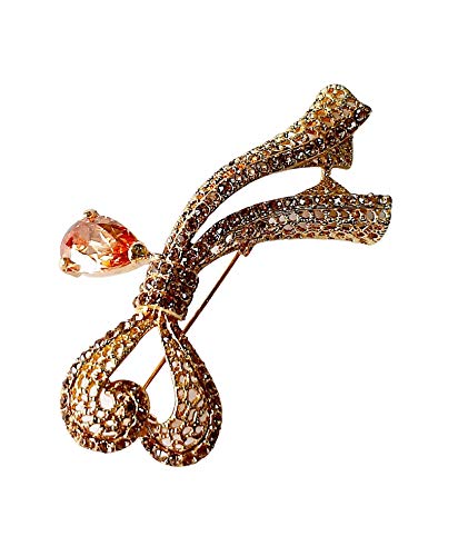 Brooch, Rhodium Plated Metal with Cubic Zircon (B6916) Gold/Topaz