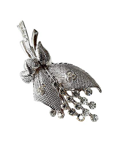 Brooch, Rhodium Plated Metal with Cubic Zircon (B7032) Silver