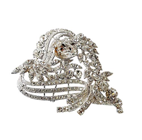 Brooch, Rhodium Plated Metal with Cubic Zircon (B7051) silver