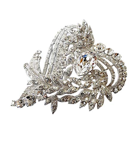 Brooch, Rhodium Plated Metal with Cubic Zircon (B7051) silver