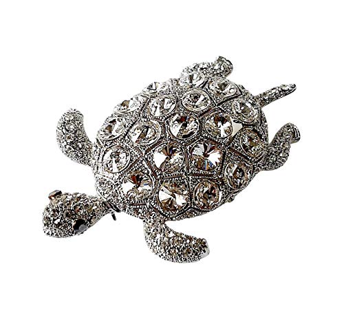 Brooch, Rhodium Plated Metal with Cubic Zircon (B7131) Silver
