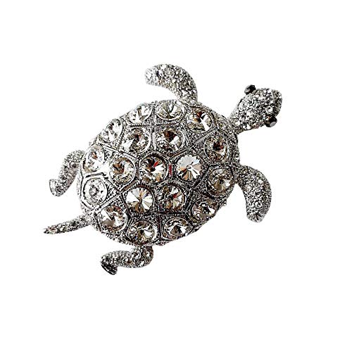 Brooch, Rhodium Plated Metal with Cubic Zircon (B7131) Silver