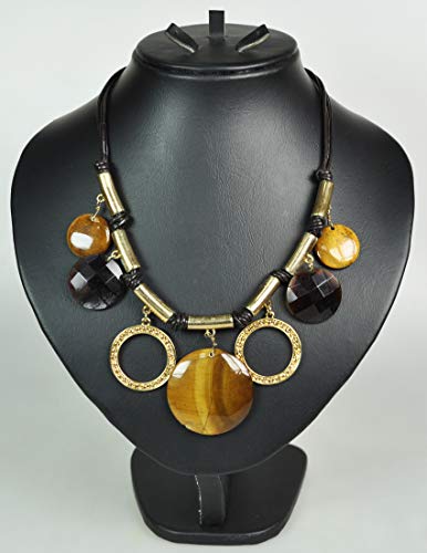 CHARTAGE NECKLACE BELGIAN DESIGN. Gold Plated Metal with Cubic Zircon and Belgian. (ST94033) Black cord with Beads