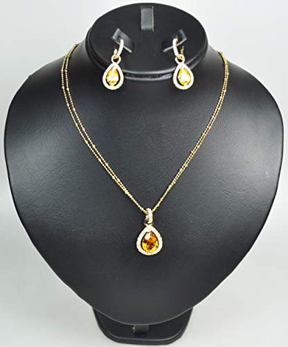 CHARTAGE NECKLACE BELGIAN DESIGN. RHODIUM PLATED METAL WITH CUBIC ZIRCONE STONE (ST551991) GOLD/LIGHT TOPAZ