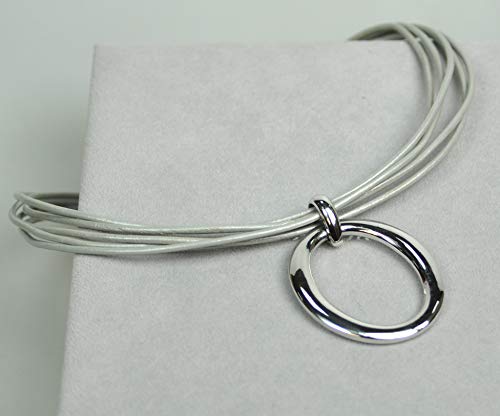CHARTAGE NECKLACE Belgian Design/Rhodium Plated Metal (N2544) Silver/Grey Cord