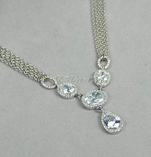 CHARTAGE NECKLACE SET BELGIAN DESIGN. RHODIUM PLATED METAL WITH CUBIC ZIRCON STONE
