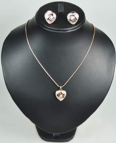 CHARTAGE NECKLACE SET BELGIAN DESIGN RHODIUM PLATED METAL WITH CUBIC ZIRCON STONE (ST64403) ROSE GOLD