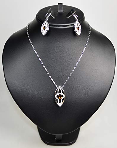 CHARTAGE NECKLACE SET BELGIAN DESIGN. RHODIUM PLATED METAL WITH CUBIC ZIRCON STONE (ST64476) SILVER/TOPAZ