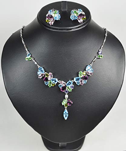CHARTAGE NECKLACE SET BELGIAN DESIGN. RHODIUM PLATED METAL WITH CUBIC ZIRCON STONE (ST67338) SILVER/MULTY COLOR