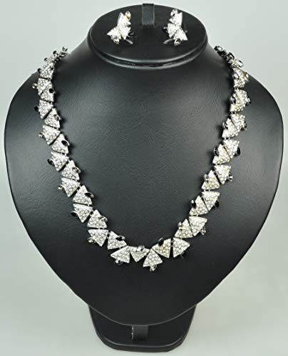 CHARTAGE NECKLACE SET BELGIAN DESIGN RHODIUM PLATED METAL WITH CUBIC ZIRCON STONE. (ST68557) SILVER/BLACK
