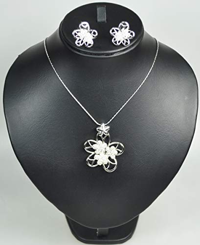CHARTAGE NECKLACE SET BELGIAN DESIGN. RHODIUM PLATED METAL WITH CUBIC ZIRCON STONE. (ST70373) SILVER