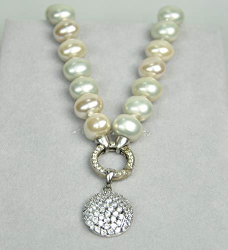 CHARTAGE NECKLACE SET BELGIAN DESIGN. RHODIUM PLATED METAL WITH CUBIC ZIRCON STONE/PEARL. (ST10312) SILVER