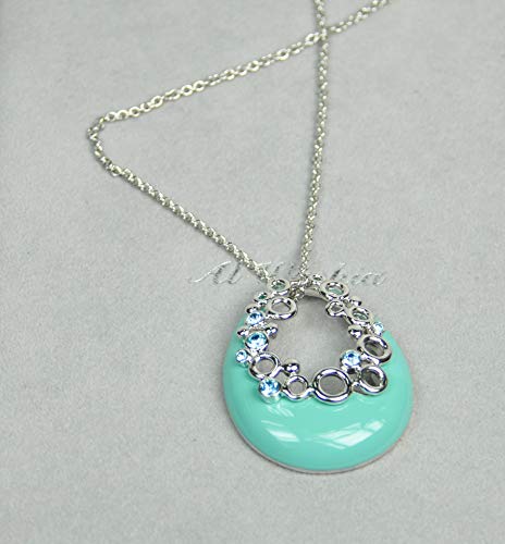 CHARTAGE NECKLACE SET BELGIAN DESIGN RHODIUM PLATED METAL WITH CUBIC ZIRCON STONE(ST74000) SILVER/LT BLUE TURQUOISE