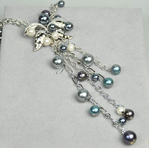 CHARTAGE NECKLACE SET BELGIAN DESIGN RHODIUM PLATED METAL WITH CUBIC ZIRCON/PEARL.(ST70317) SILVER/MULTY COLOR