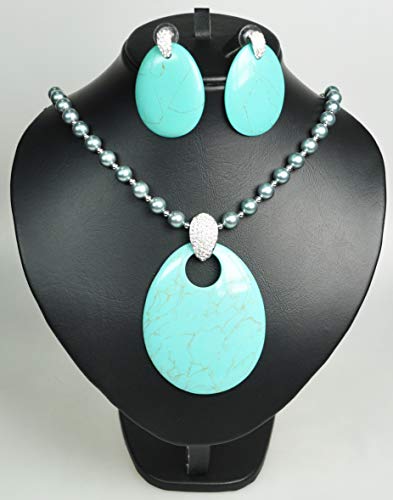CHARTAGE NECKLACE SET BELGIAN DESIGN. RHODIUM PLATED WITH CUBIC ZIRCON STONE AND PEARL. (ST70313) SILVER/NIGHT BLUE…