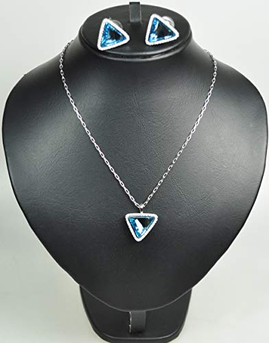 CHARTAGE NECKLACE SET BELGIAN DESIGN.RHODIUM PLATED METAL WITH CUBIC ZIRCON STONE (ST64522) SILVER/AQUA