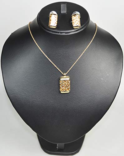 CHARTAGE NECKLACE SET BELGIAN DESIGN.RHODIUM PLATED METAL WITH CUBIC ZIRCON STONE. (ST64590) GOLD COLOR