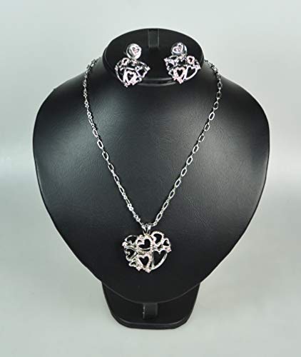 CHARTAGE NECKLACE SET WITH BELGIAN DESIGN. Rhodium Plated Metal with Cubic Zircon Stone (ST59662) PINK STONE
