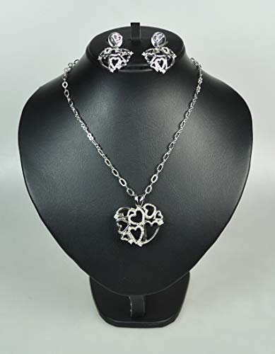 CHARTAGE NECKLACE SET WITH BELGIAN DESIGN. Rhodium Plated Metal with Cubic Zircon Stone (ST59662) Silver Stone