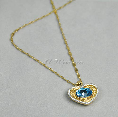 CHARTAGE NECKLACE SET WITH EARRING. BELGIAN DESIGN .Gold Plated Chain with cubic zircon stone. (ST72548) GOLD/AQUA