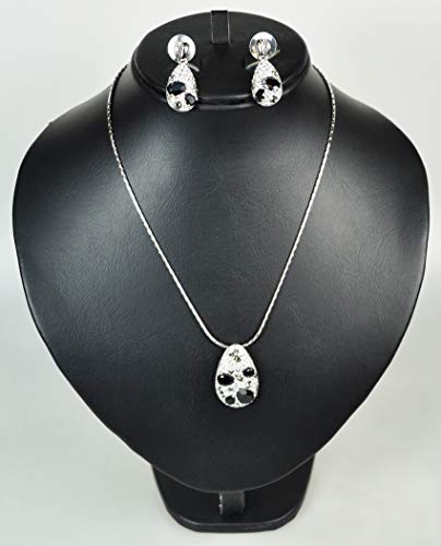 CHARTAGE NECKLACE SET WITH EARRING. BELGIAN DESIGN. Rhodium Plated Metal with Cubic Zircon Stone. (ST72080) Silver/Black…