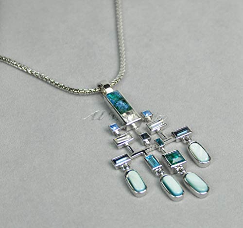 CHARTAGE NECKLACE SET WITH EARRING. BELGIAN DESIGN Rhodium Plated Metal with Swarovski Stone (ST64279) Silver/Blueish