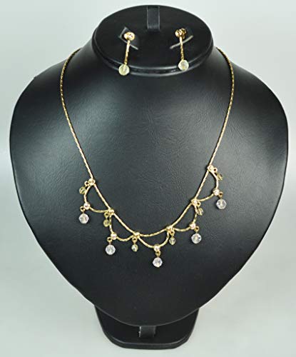 CHARTAGE NECKLACE SET WITH EARRING. Belgian Design Rhodium Plated Metal with Cubic Zirconia Stone. (MDSF99) Gold/Crystal
