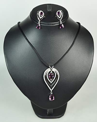 CHARTAGE NECKLACE SET WITH EARRINGS. BELGIAN DESIGN. Rhodium Plated Metal with cubic Zircon Stone (ST59624) BLACK CORD…