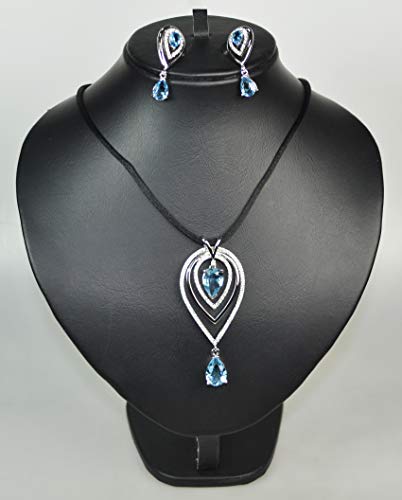 CHARTAGE NECKLACE SET WITH EARRINGS. BELGIAN DESIGN. Rhodium Plated Metal with cubic Zircon Stone (ST59624) BLACK CORD…