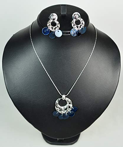 CHARTAGE NECKLACE SET WITH SEQUENCE BEADS. Rhodium Plated Metal (ST60772) SILVER+DARK BLUE