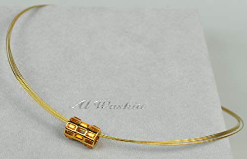 CHARTAGE NECKLACE WITH RODIUM PLATED METAL WITH CUBIC ZIRCON STONE.(N16593) GOLD STRING/LIGHT TOPAZ