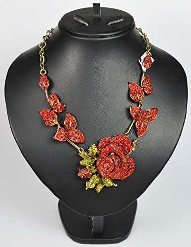 FASHION NECKLACE Rhodium Plated Metal with Crystal (N2529) GOLD/RED
