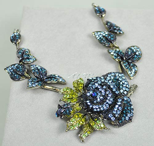 FASHION NECKLACE Rhodium Plated Metal with Crystal (N2529) Silver/Navy Blue