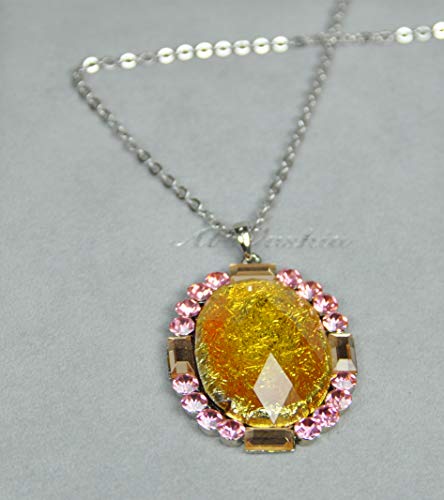 FASHION NECKLACE WITH BIG PENDANT. RHODIUM PLATED METAL.(N2494) SILVER/LIGHT YELLOW/LIGHT PINK