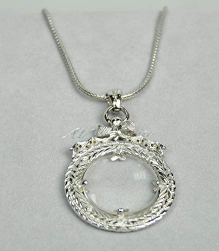 FASHION NECKLACE with Magnifier Pendant Rhodium Plated metal (MDSF69) Silver