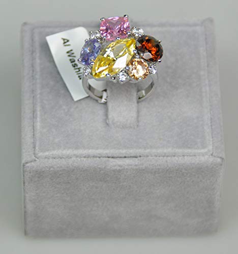 Finger Ring Belgian Design Rhodium Plated Metal With Cubic Zircon (F71862) Silver/Multi Color