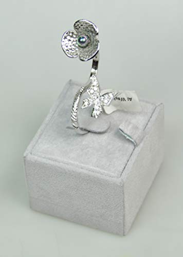 Finger Ring Lebanon Design. Rhodium Plated Metal With Cubic Zircon and pearl (F3954) Silver