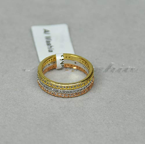 Finger Ring Rhodium Plated Metal With Cubic Zircon. 3 colors (F4514) Silver/rose Gold/Gold