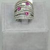 Finger Ring Rhodium Plated Metal With Cubic Zircon (F3539) Silver/Light Fuchsia