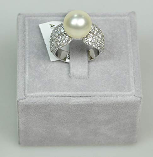 Finger Ring Rhodium Plated Metal With Cubic Zircon (F3711) Silver With Pearl