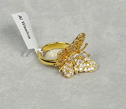 Finger Ring Rhodium Plated Metal With Cubic Zircon (F3879) Gold